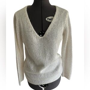 Joe Fresh Cream V-Neck Sequin Knit Sweater